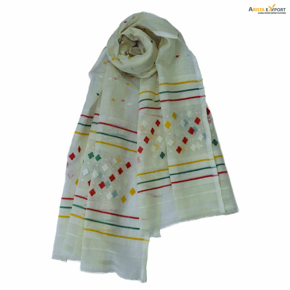 Export quality multi color white shade Jamdani scarf manufacturer BD