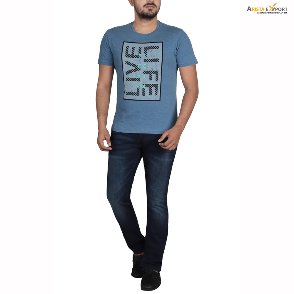 Round neck sky color Men’s T-Shirts supplier Bangladesh