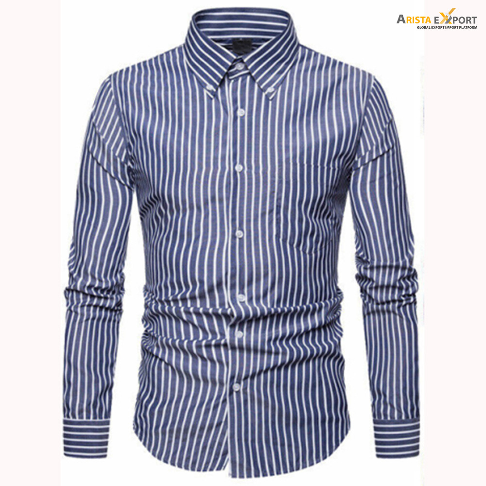 Men's Slim Fit Long Sleeve Formal Striped Shirt for Export 
