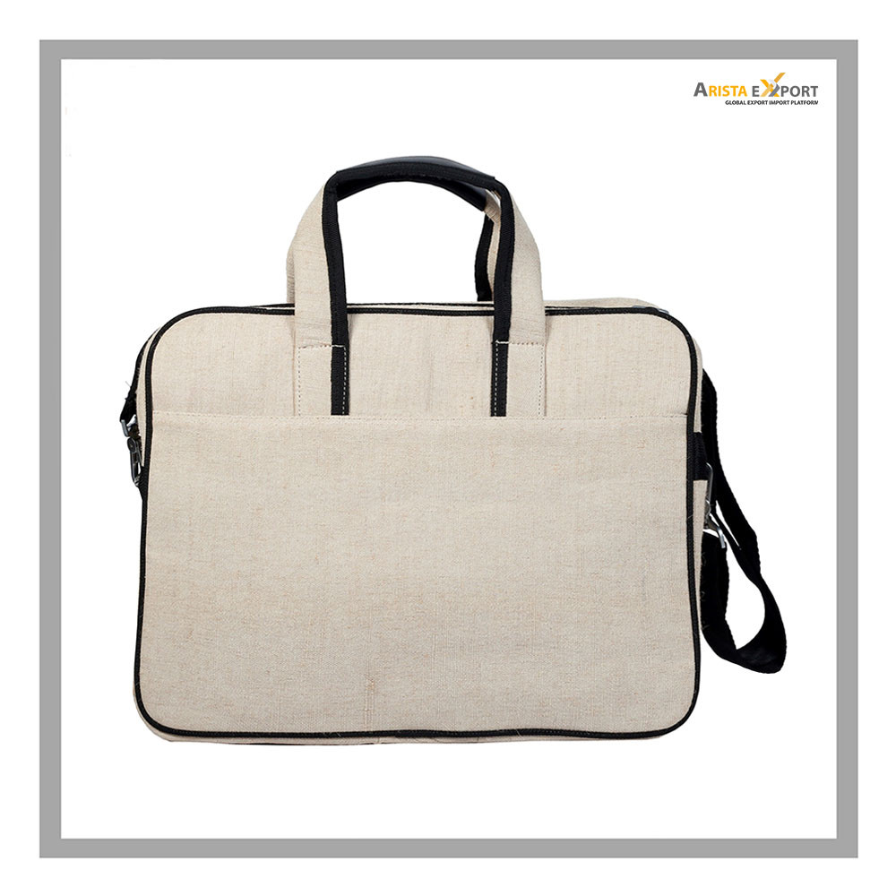Jute Cotton High Quality Laptop Bag With Leather Combined Handle