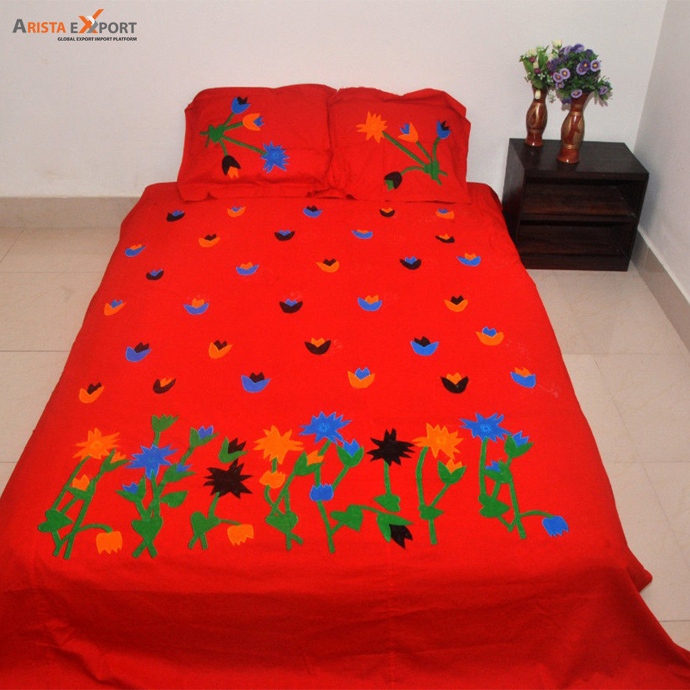 Colorful Hand Stitch Applique Design Bed Sheet